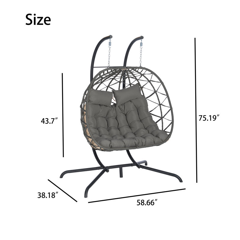 Double avec coussin de chaise suspendu, Gris foncé, Noir