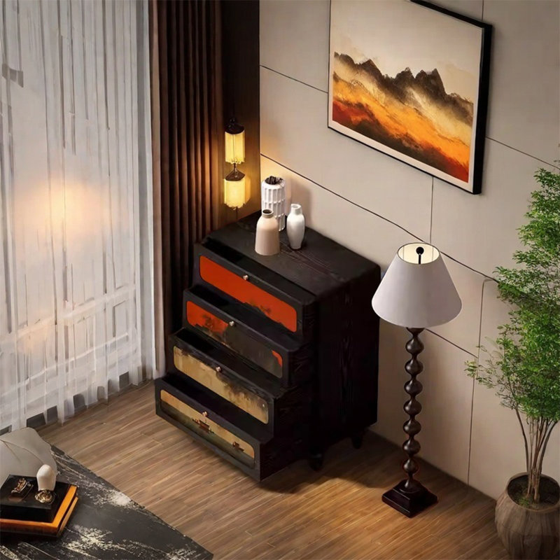 Armoire en frêne avec plusieurs tiroirs