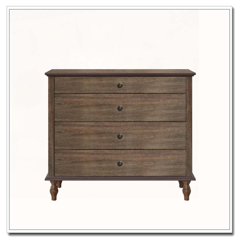 Large 4-Drawer Chest with Solid Wood Foot, Deep Rustic Brown
