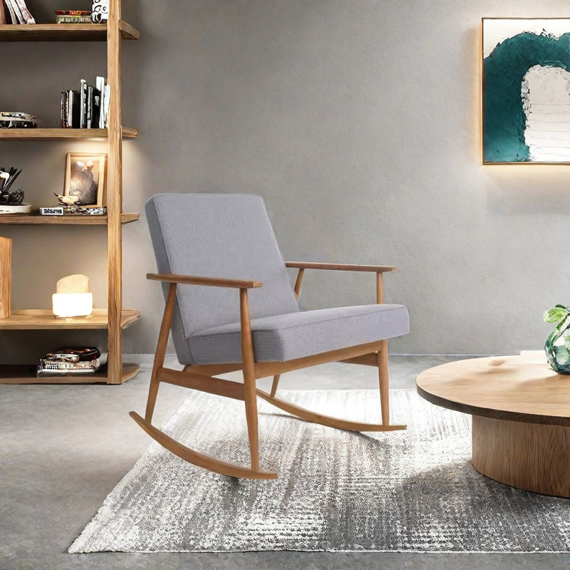 Chaise berçante moderne en bois massif Nordic, Gris