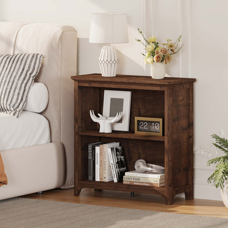 Aust 29.65'' Farmhouse 2-Tier Bookshelf with Rounded Corners, Wooden Storage Bookcase for Small Spaces, Living Room, Bedroom, or Home Office
