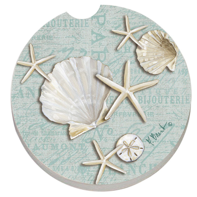 Stoneware Round 2 Piece Car Coaster Set