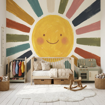 Papier peint souriant rayons du soleil, étoiles peintes à la main
