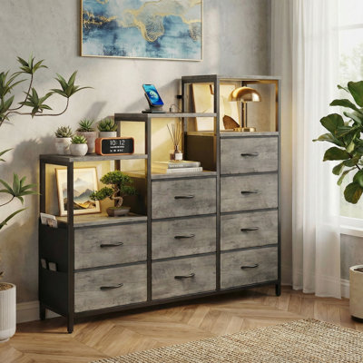  52'' W 9-Drawer Fabric Dresser with Wood Top, Storage Chest