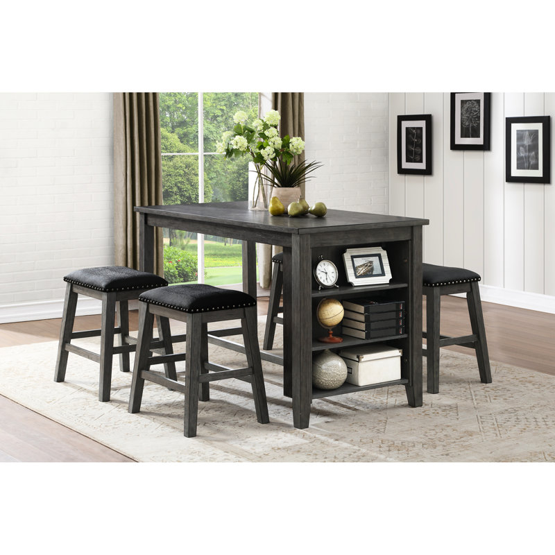 Hauteur du comptoir de 2 tabourets gris, siège en similicuir noir et garniture cloutée remarquable pour le coin repas, 2 tabourets, bois