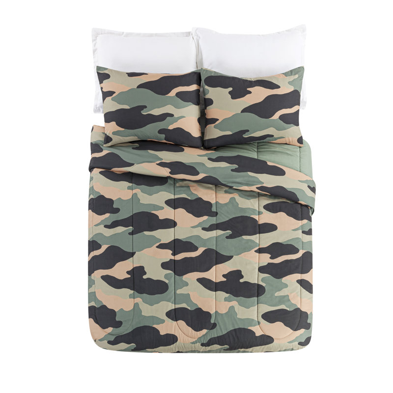 Ensemble d'édredon réversible en microfibre Camouflage, Édredon simple / très grand + 1 taie décorative