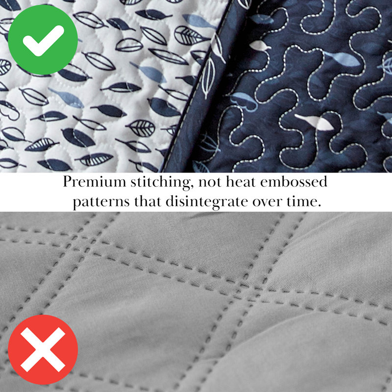 Botanical Leaves Collection Oversized Reversible light weight Quilt Set with shams, King/Cal. King Quilt + 2 King Shams, Blue