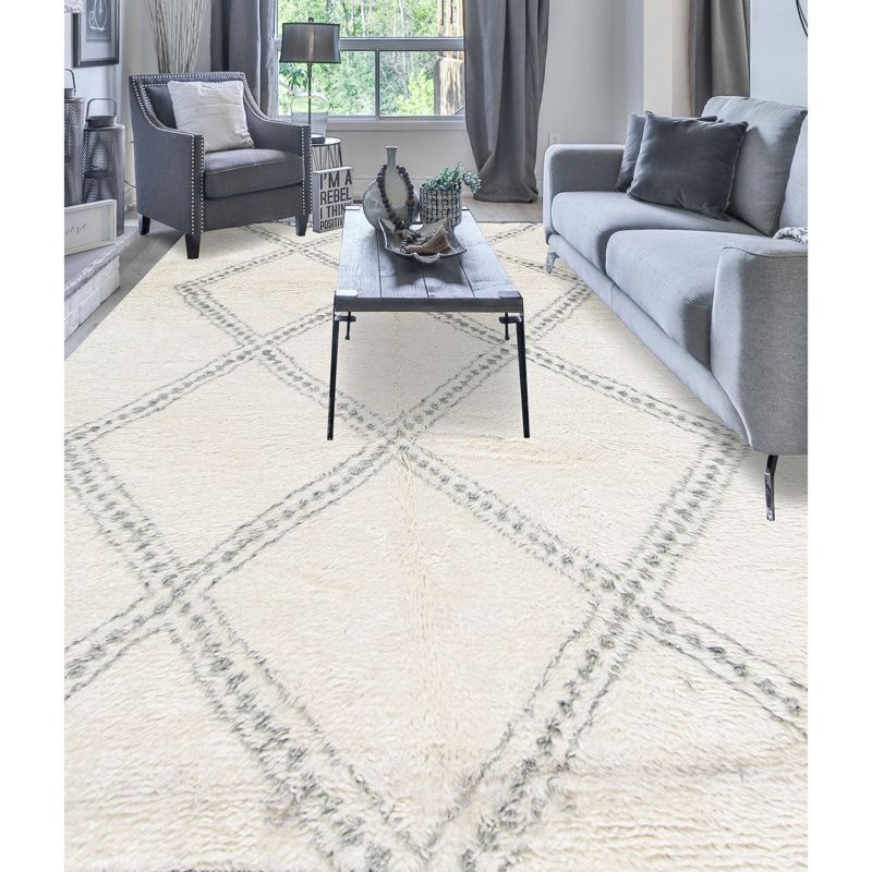 Moroccan Wool Geometric Area Rug, Rectangle 8' x 10'