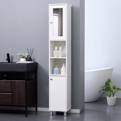 Grande armoire de rangement pour salle de bain avec miroir, armoire tour autoportante en bois avec tablettes réglables
