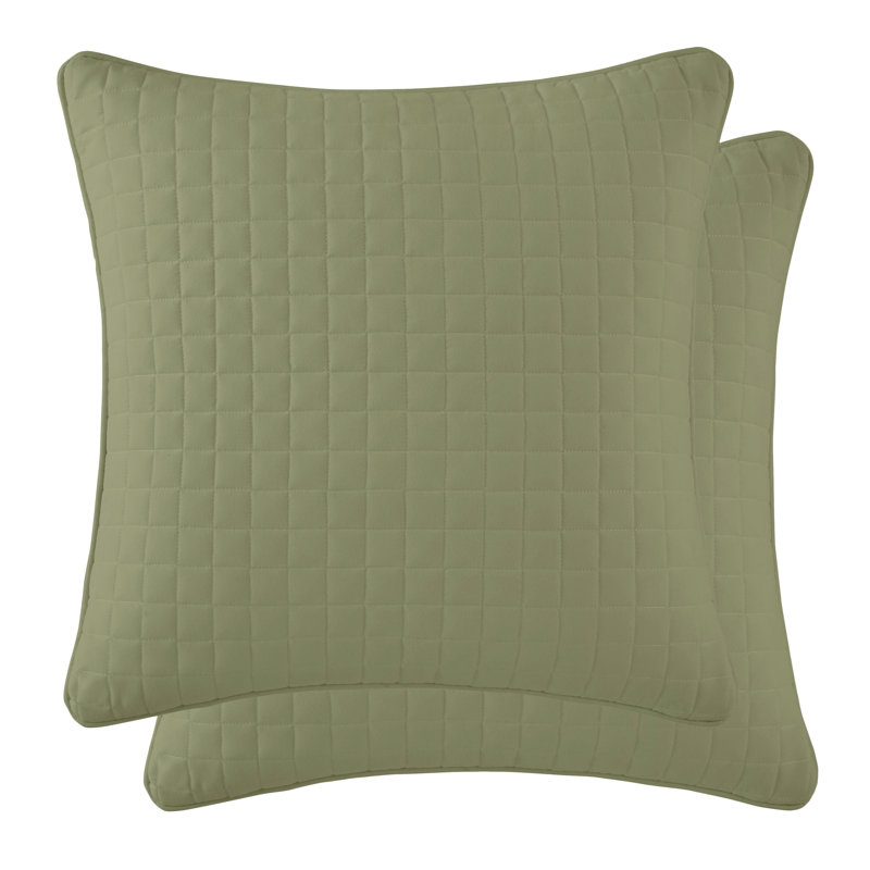Southshore Fine Linens Vilano Quilted Sham Covers, Double-Brushed Microfiber Square-Stitched Pillow Shams with Piped Edges, Set of 2, 18" x 18" , Sage Green