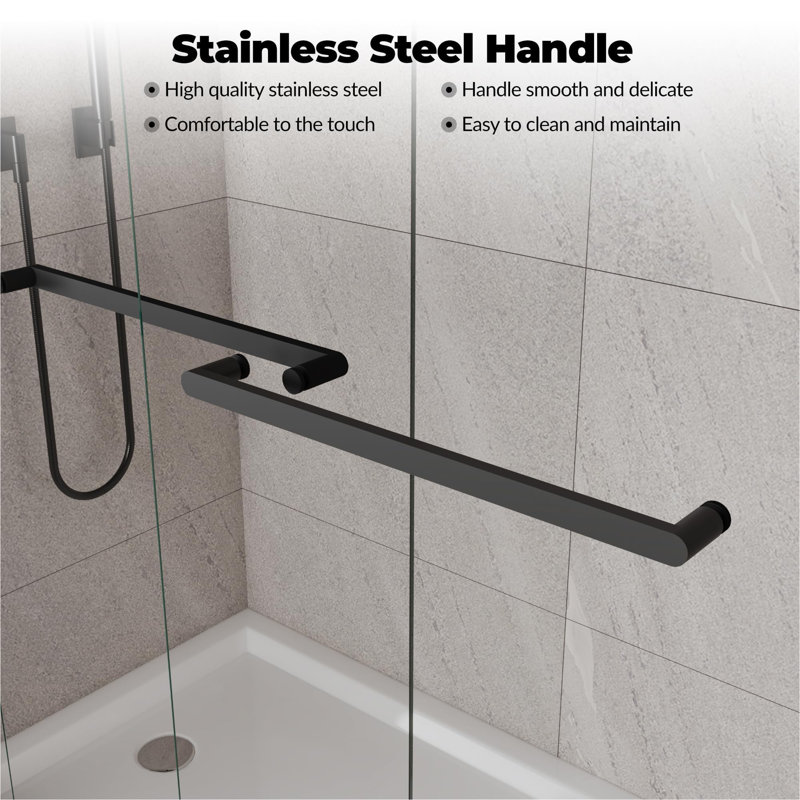 Porte de douche coulissante double semi-sans cadre pour douche à l'italienne, l 48 po x H 72 po - Verre trempé transparent de 6 mm - Revêtement facile à nettoyer - Rouleaux lisses, noir mat, noir élégant de 72 po x 48 po et d'une épaisseur de 6 mm