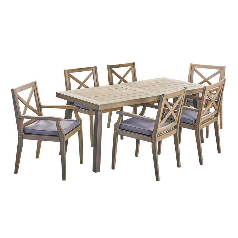 Whalan 6 - Person Wood Patio Dining Set with Rectangular Table , Cushions Included, Dark Gray