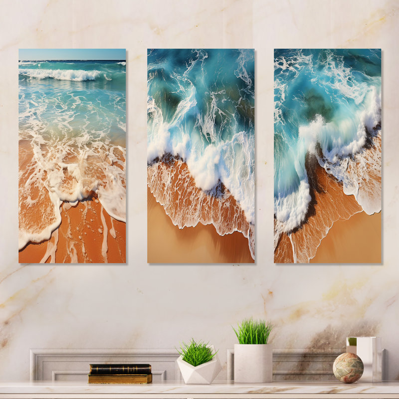 Vue tropicale de plage tropicale I - ensemble de 3 reproductions d'art mural en métal Coastal Beach, H 28 po x l 36 po