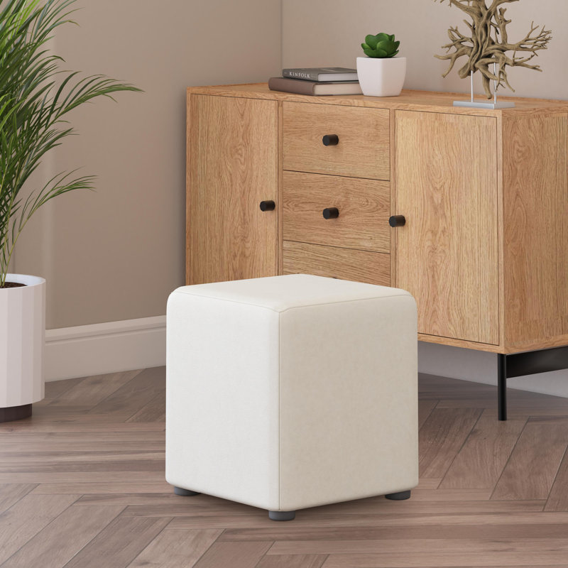 Manufactured Wood Accent Stool, Style Leather, Chalk Cream