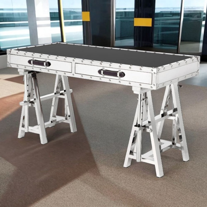 Chau Adjustable Glass Top Metal Base Writing Desk