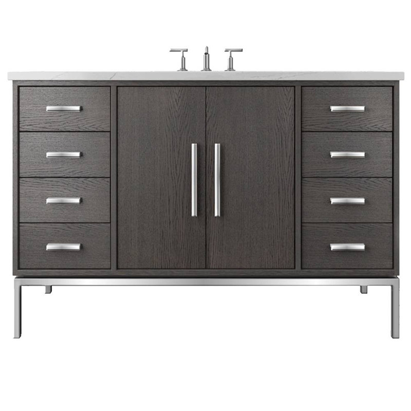 Rift White Oak Single Extra Wide Bath Vanity, 54", Gray Weathered, Polished Chrome