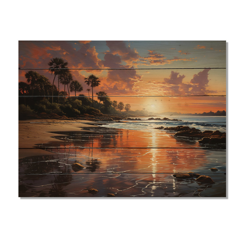 Plage coucher de soleil plage IV sur bois, H 30 po x l 40 po x P 0,78 po