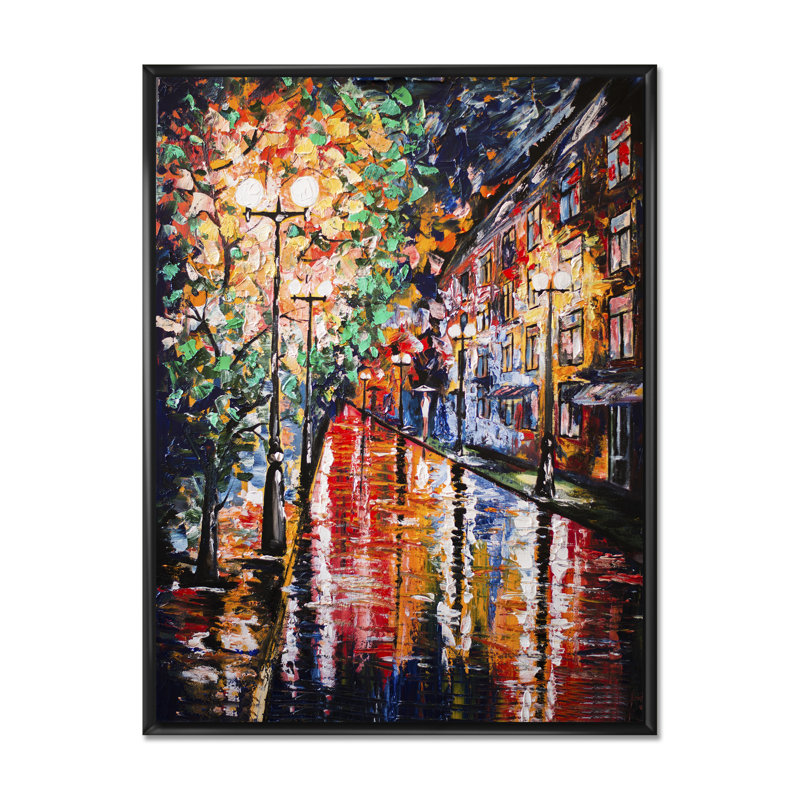 Paris Street Under Rain - Peinture, H 40 po x l 30 po x P 1,5 po, Cadre flottant noir