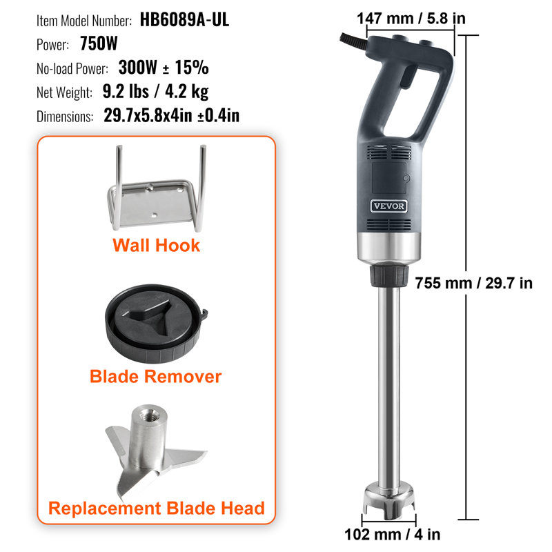 VEVOR Hand Mixer 750W Speed Hand Immersion Blender with Travel Cup