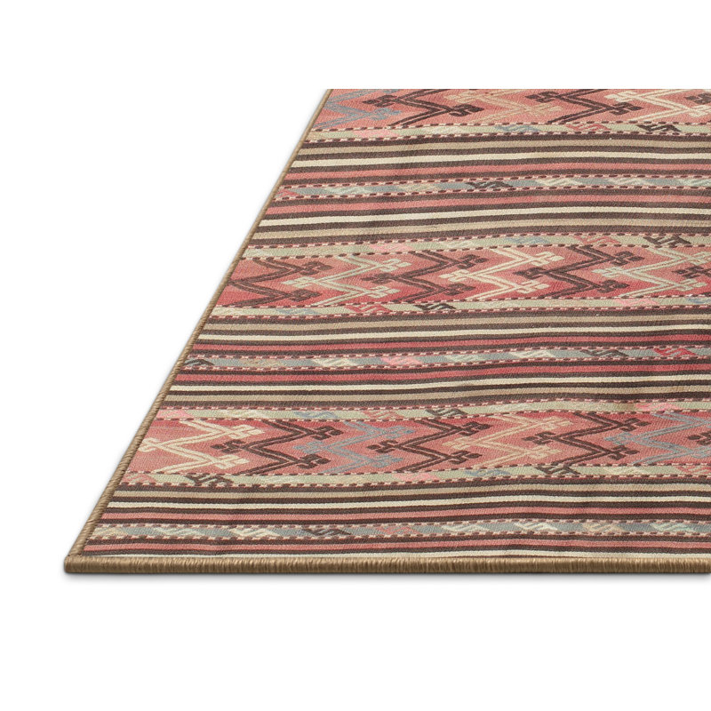 Tapis contemporain rouge / vert / gris, Rectangle 5 pi x 7 pi
