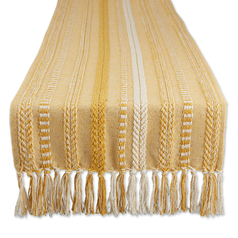 Leore Striped 100% Cotton Table Runner, 72" x 15", Gold