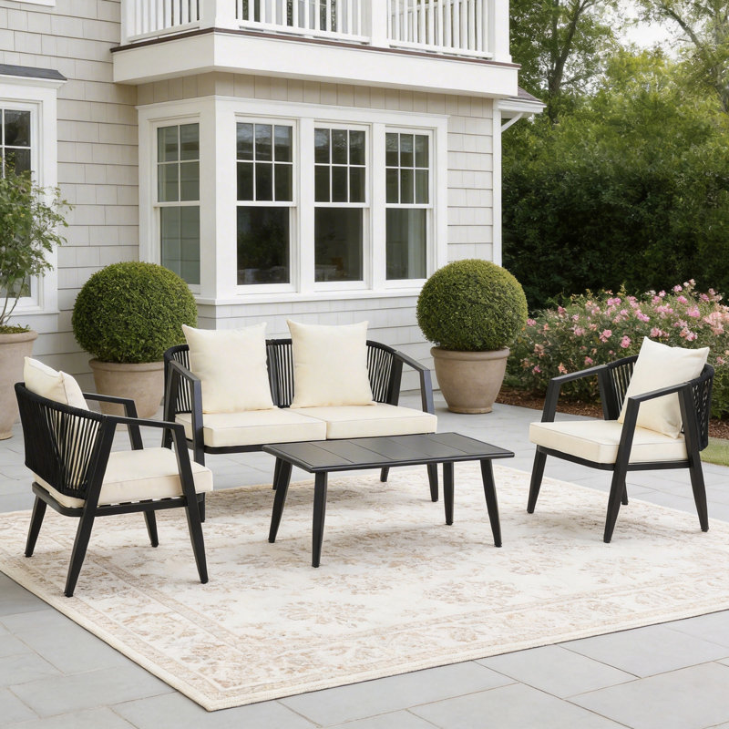 U_STYLE Ensemble de sièges d'extérieur avec structure et coussins en fer, Beige