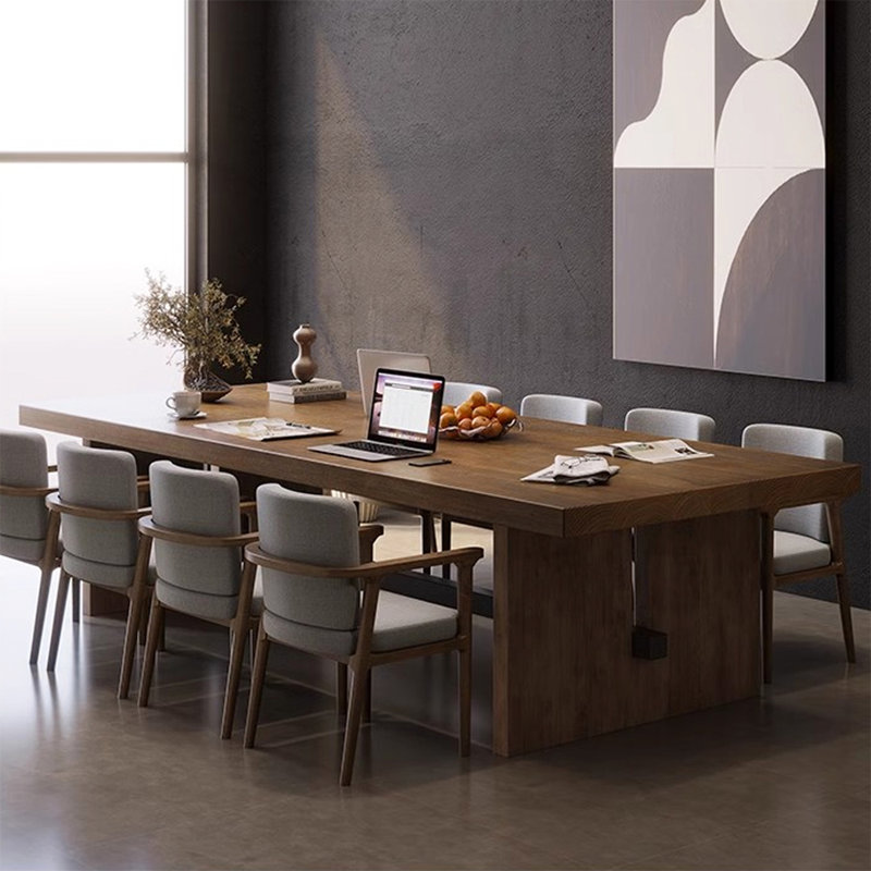 Industrial-style solid wood rectangular dining table, 29.5" H x 86.6" W x 39.4" D