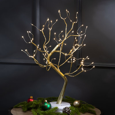 Elegant Champagne Gold Tree With Warm Led Lights, Usb Capable