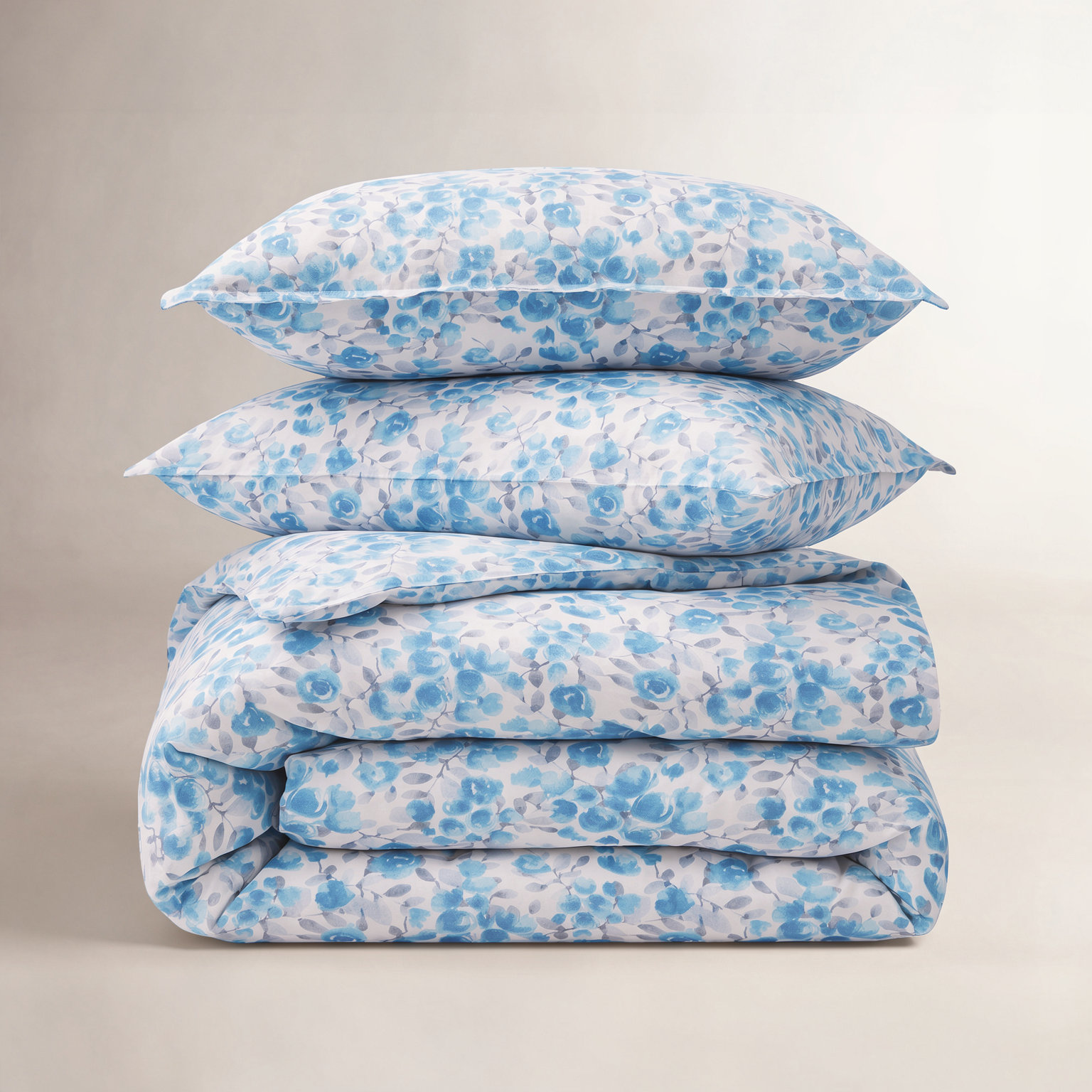 Babs Cotton Duvet Cover Set, Full/Queen Duvet Cover + 2 Standard Shams, Blue