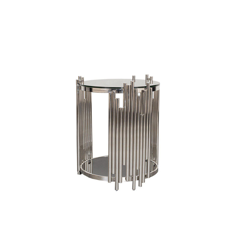 Fortney Glass Top End Table, Polished Silver