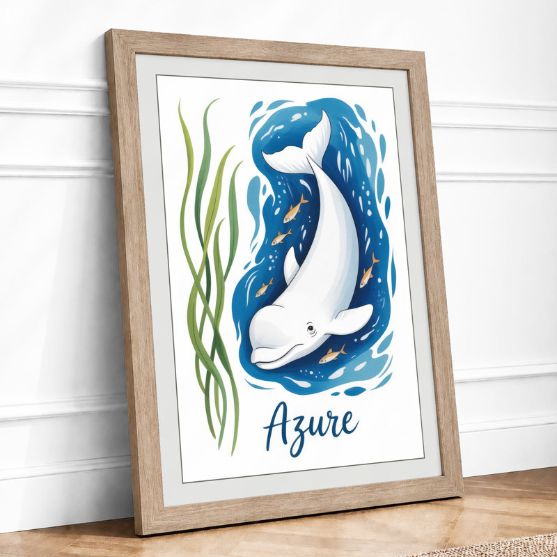Azure Dolphin Coastal - Framed Print, Oak, A4 - 29.7 x 21.0 cm