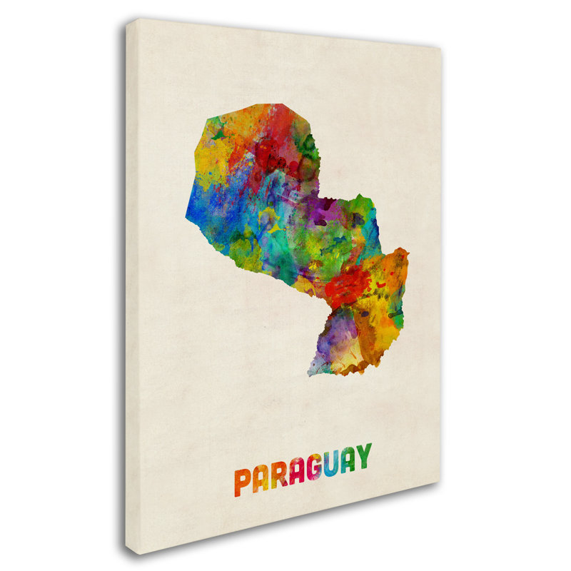 « paraguay aquarelle map », impression sur toile tendue, H 32 po x l 24 po x P 2 po
