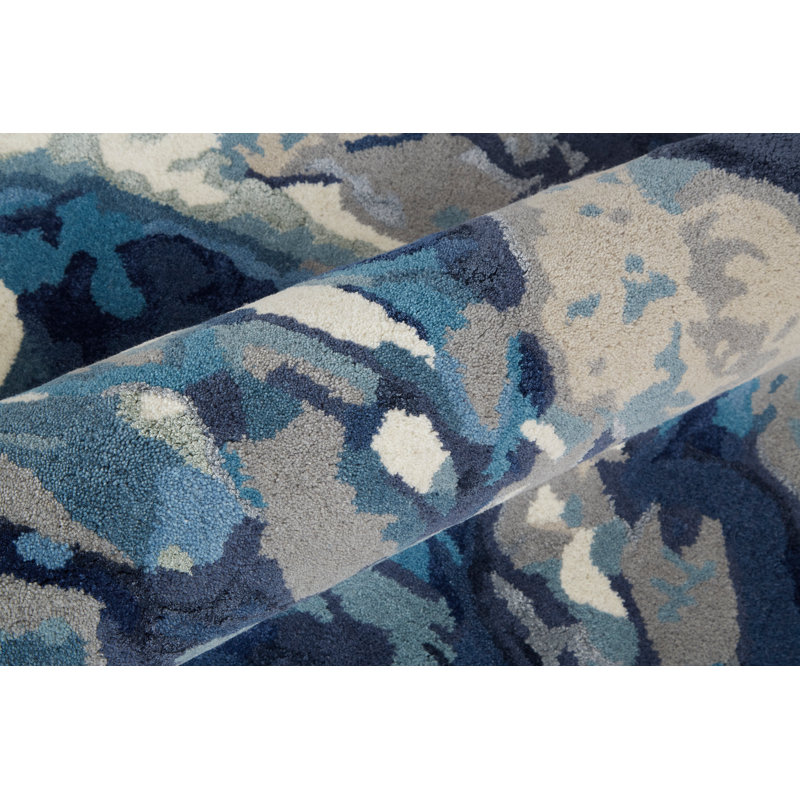 Floral Area Rug in Blue, Rectangle 3'6" x 5'6"