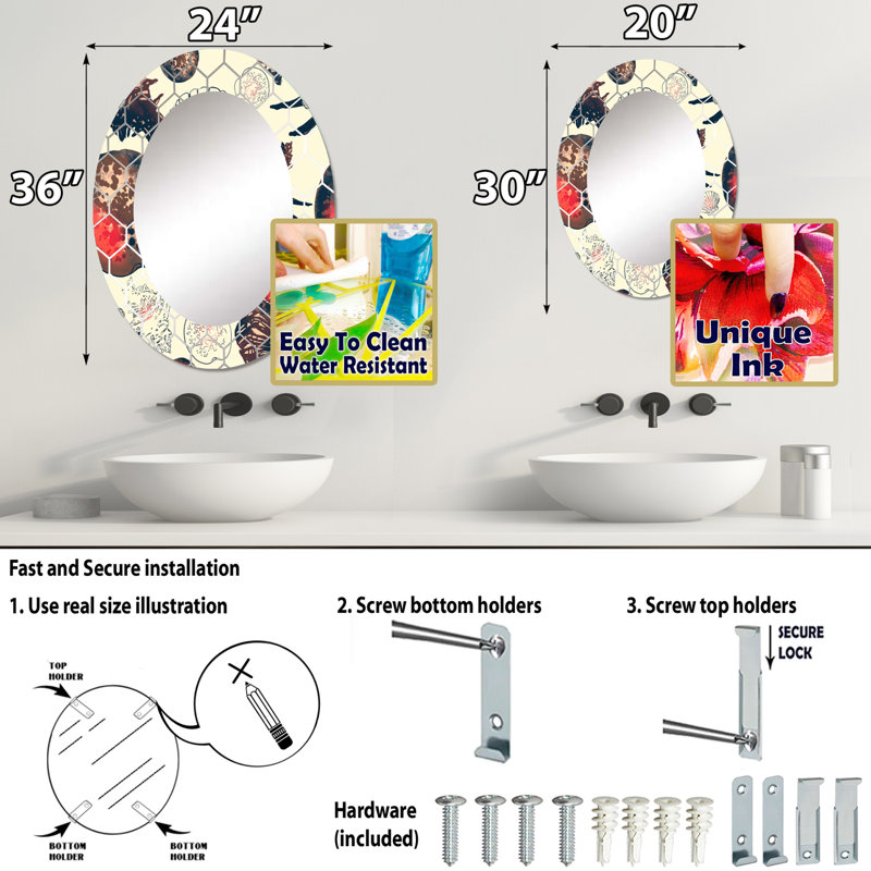Rétro coquillages - Miroir mural moderne, 36 po x 24 po