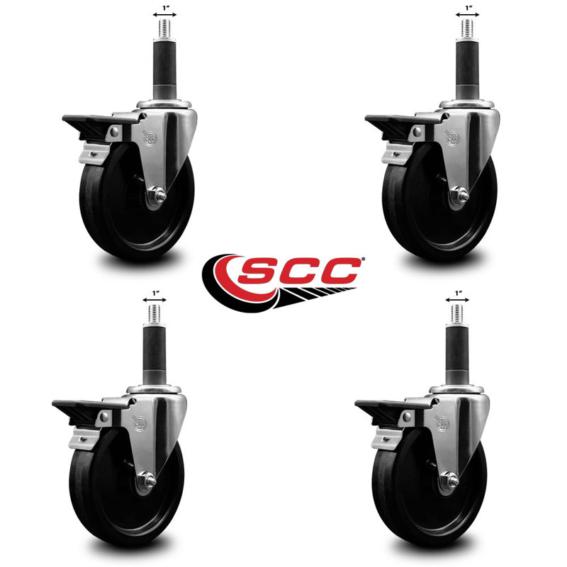 Phenolic Swivel 1 Inch Expanding Stem Caster Set with Brake SCC