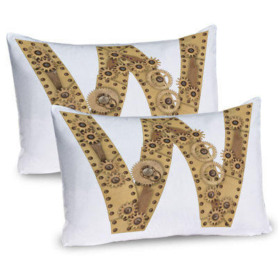 Ambesonne Letter W Pillow Sham 2 Pack Capital Mechanic Style Sand Brown -  pil-2_46357_26x20