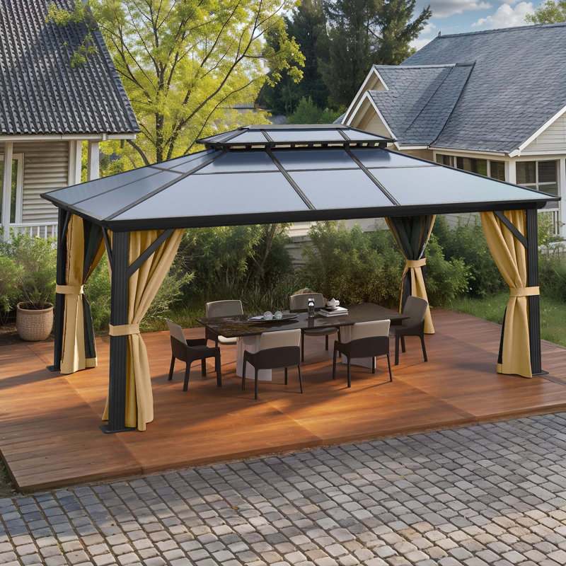 Double Roof With Aluminum Frame Patio Gazebo, 12ft W x 16ft D