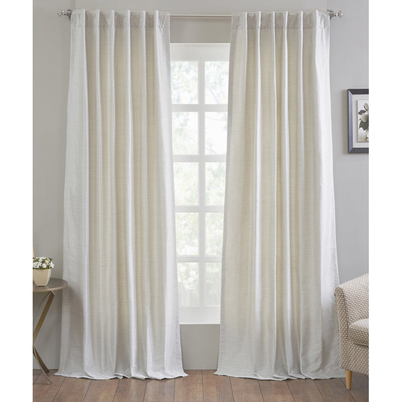 Bamboo Weave 100% Polyester Room Darkening Curtain Panel with Back Tabs for Bedroom, Ivory, 51" W x 120" L
