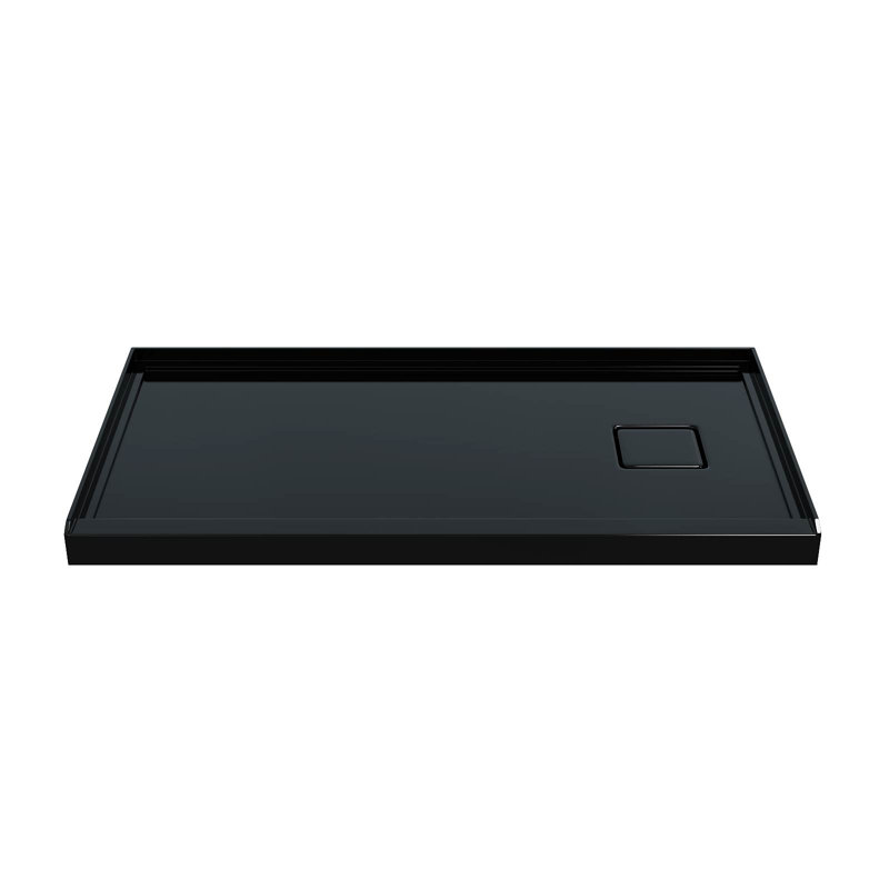Base de douche en acrylique 60 po x 32 po GT, panneau de douche à seuil simple, antidérapant pour drain à droite, noir brillant