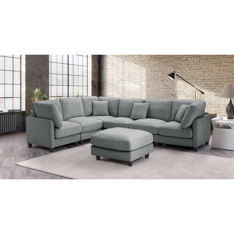 Canapé modulaire rembourré 7 pièces Warenne, Tissu gris