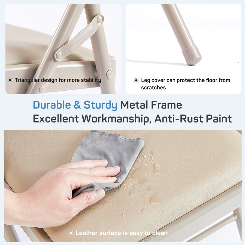 Chaises pliantes empilables rembourrées en cuir, chaises pliantes robustes en métal, rangement facile pour la maison, le bureau, la fête (ensemble de 8)