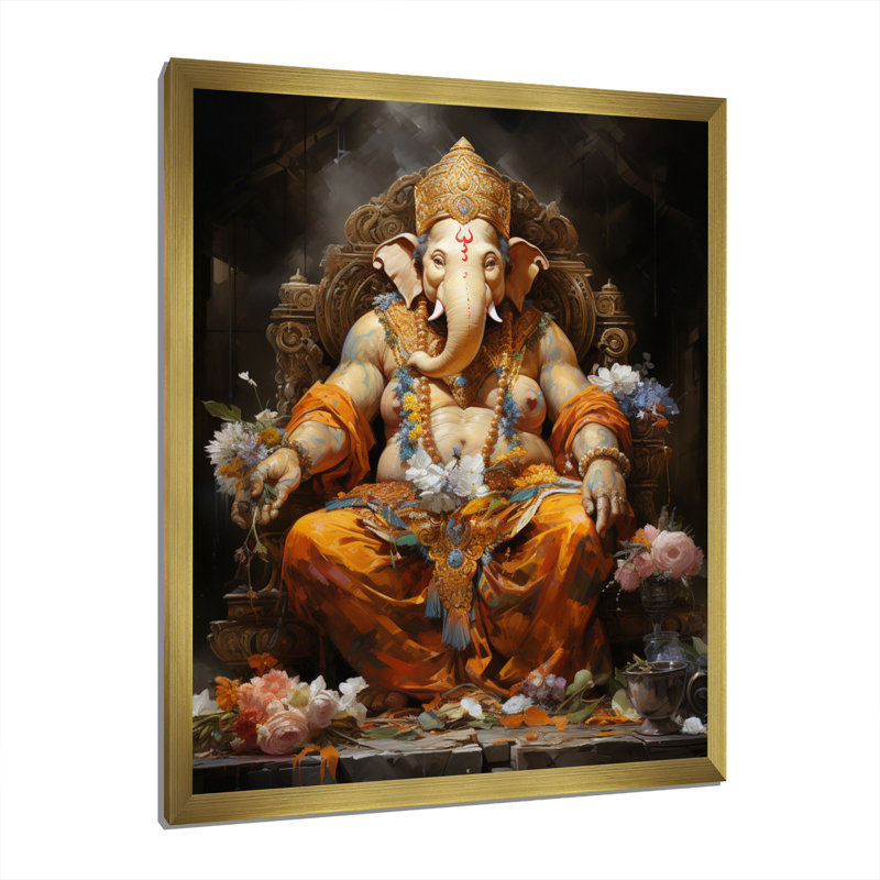 «Benigno Hinduisim Ganeshas Blessing II», reproduction sur toile, H 20 po x l 12 po x P 1 po, Encadrement doré