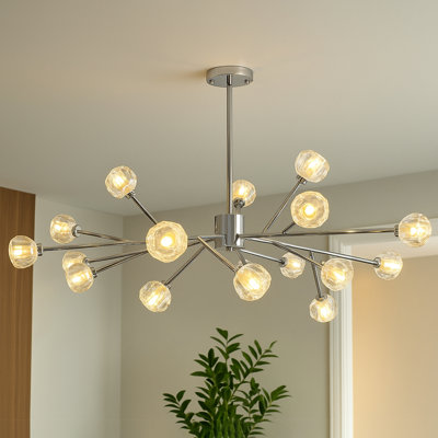 Modern Sputnik Chandelier, Black/Antique Brass/Silver Iron Ceiling Light with Crystal Shades