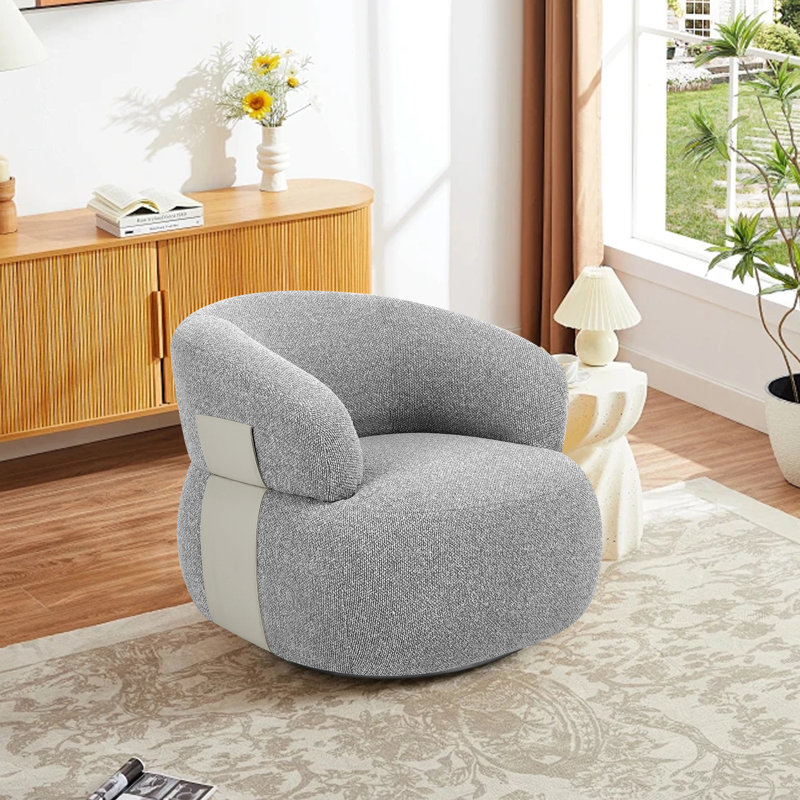 Kieon 33'' Wide 360 Degree Swivel Modern & Comfort Barrel Chair, Gray Boucle
