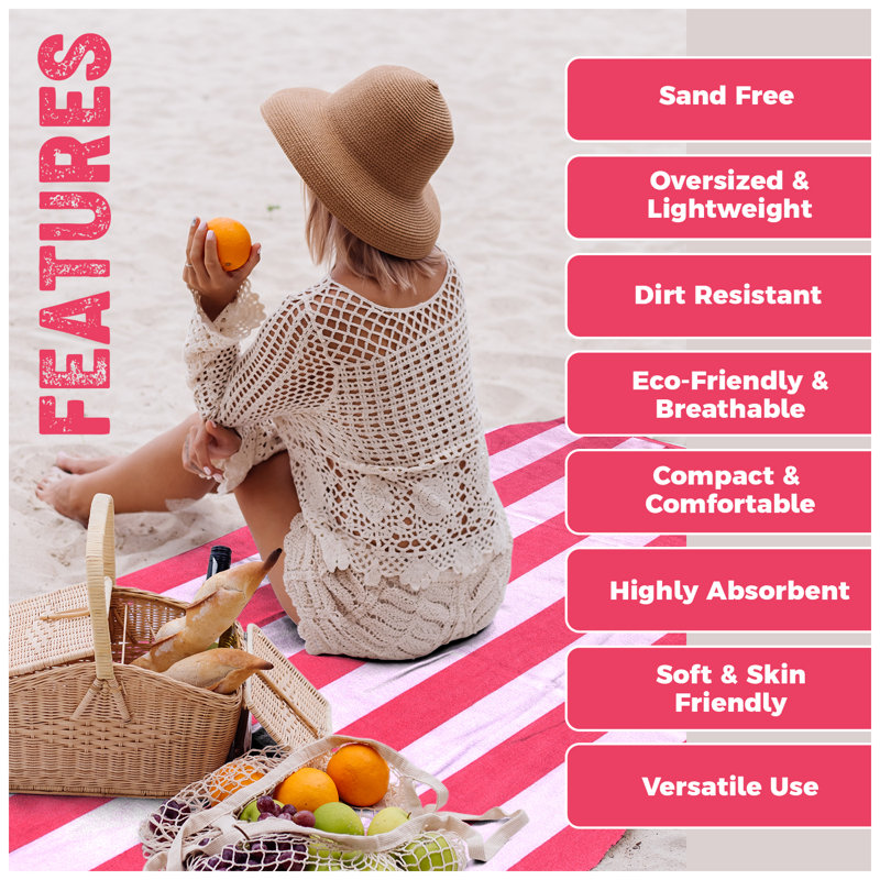  Cotton Blend Machine Woven Beach Towel, Pink