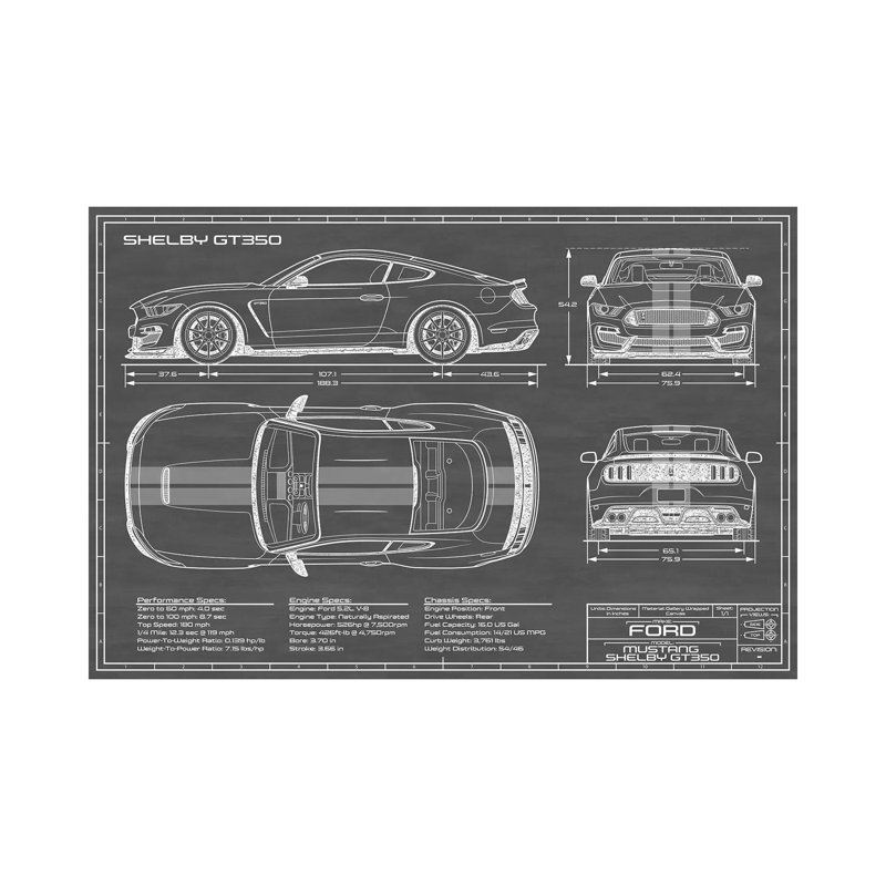 Shelby GT350 2015-2019 by Action Blueprints - Wrapped Canvas Print, 30.48 cm H x 45.72 cm W