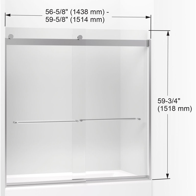 Levity 59.63" x 59.75" Bypass Bath Door with CleanCoat® Technology, Crystal Clear, Bright Silver