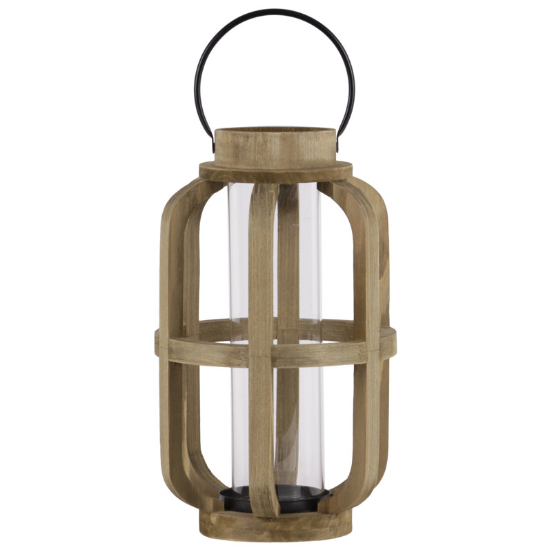 Lanterne en bois cylindrique, H 17,75 po x l 10,5 po x P 10,5 po