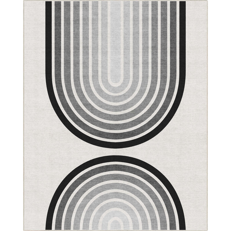 Shanea Arch White Mid-Century Modern Geometric Flat-Weave Rug, Rectangle 9'3" x 12'6"