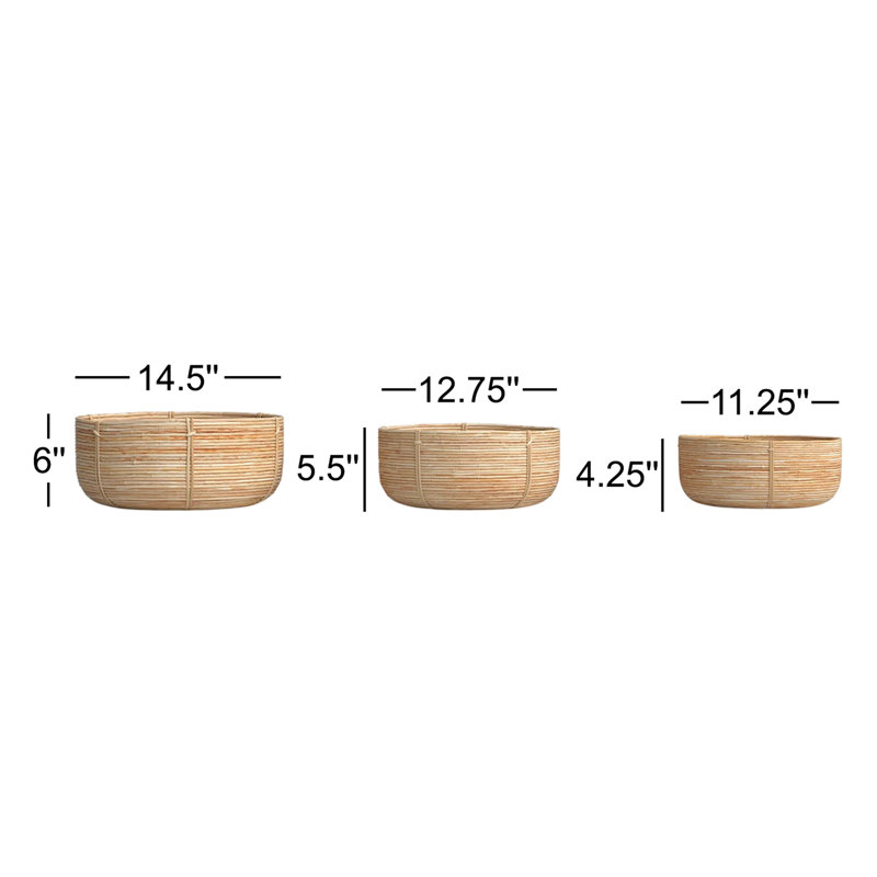 Ensemble de 3 paniers en rotin Low Cane